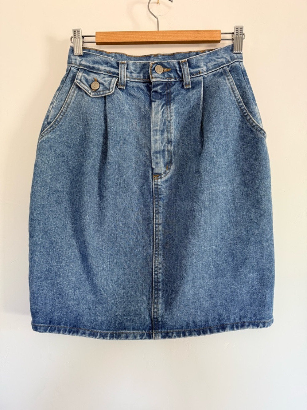 Vintage Vivaldi Denim Skirt | High Rise Pleated Mini | No Size Tag